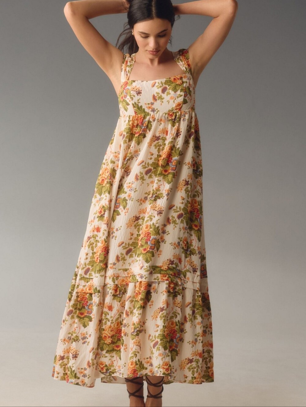 Anthropologie Sleeveless Square Neck Maxi Dress Floral Romance Whimsical Prairie